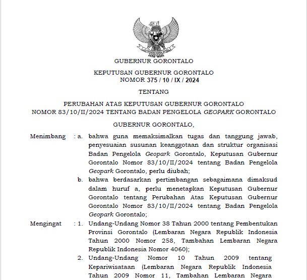 KEPUTUSAN GUBERNUR GORONTALO NOMOR 375/10/IX/2024