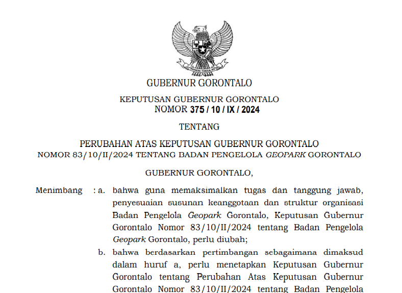 Surat Keputusan Gubernur No. 375/10/IX/2024
